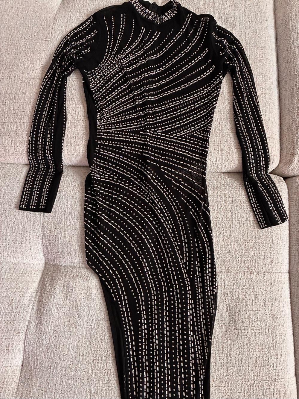Black Embellished Long Sleeve Bodycon Dress